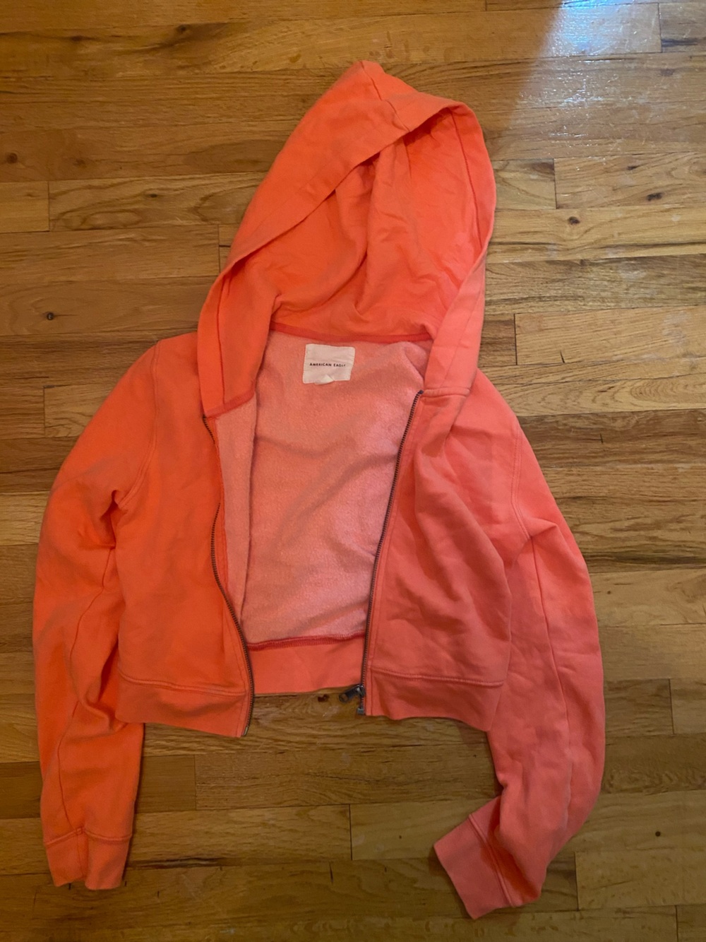 American Eagle Outfitters Cropped Hooded Zip Jacket in Bright Orange